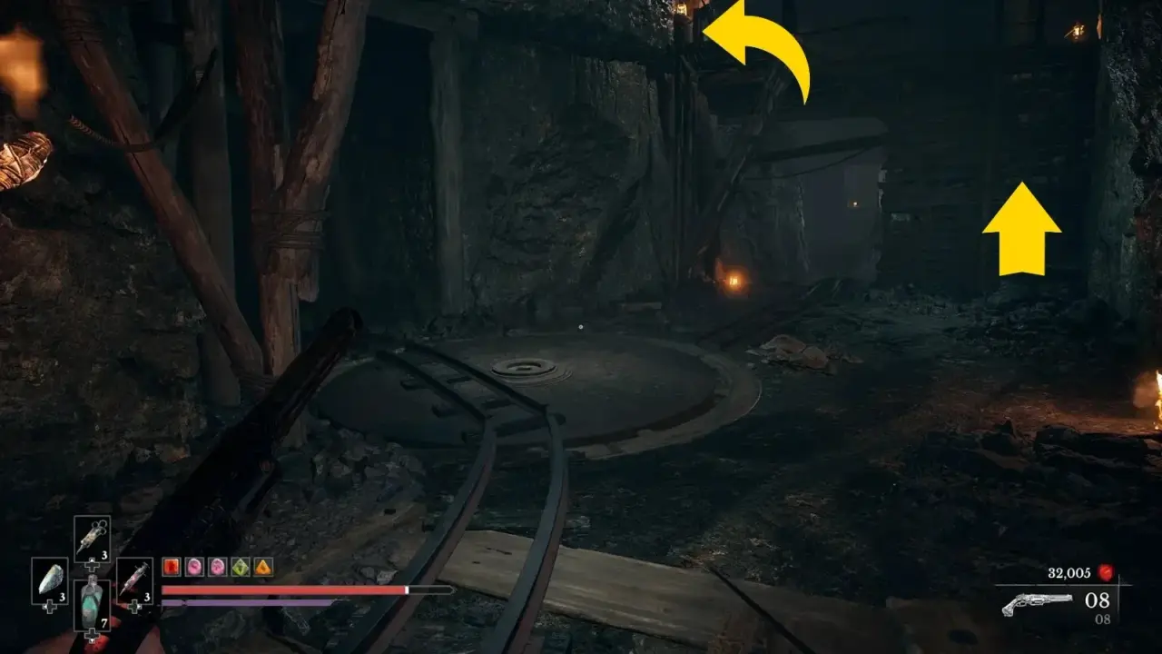 The locked Mining Shaft door above the minecart track junction
