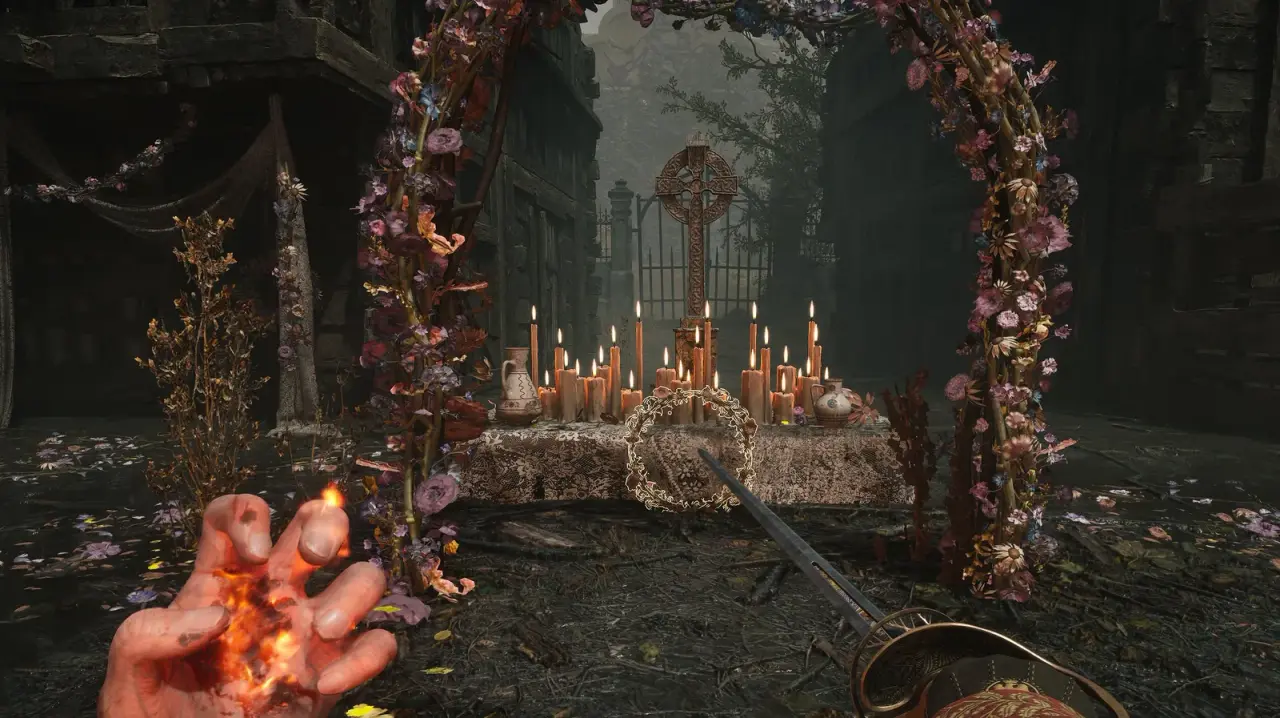 The wreath on the altar in the Bride’s former arena