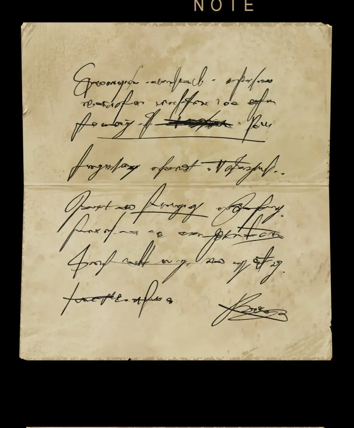 Official concept artwork of a handwritten note
