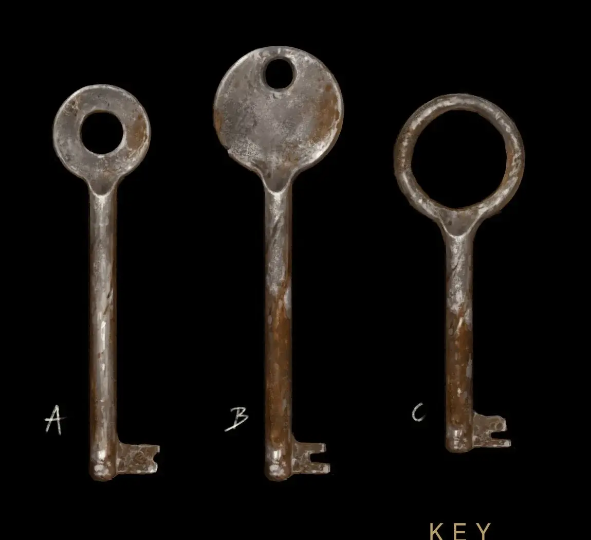 Official concept artwork of three iron keys