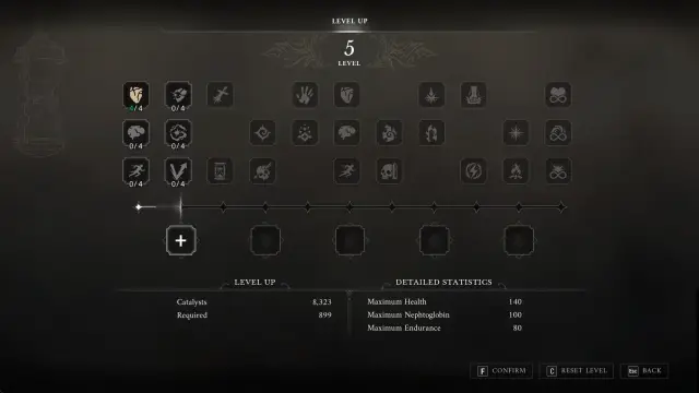 Amber upgrade information in the game menu