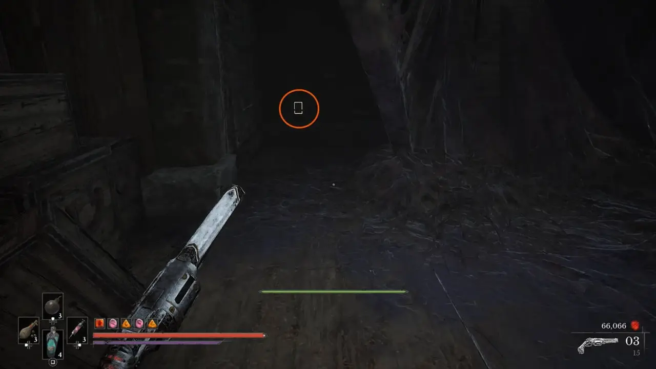 Book pickup marker in the corner beside the cellar stairs