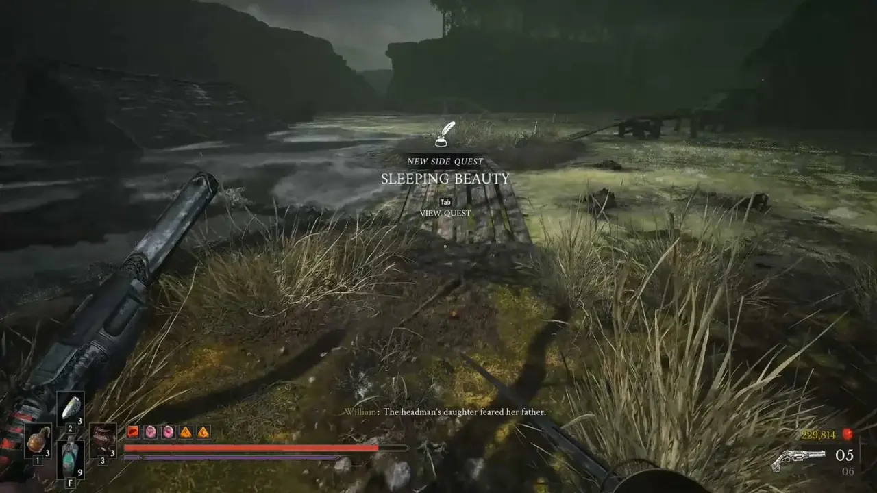 Sleeping Beauty begins on the wooden walkway beside the poisoned swamp