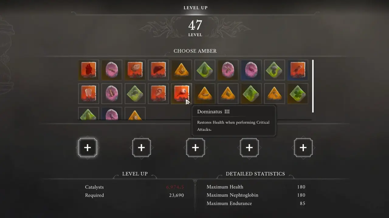 Amber selection menu with a grid of coloured gems; exact subject, organized layout, but more UI than the other card cand