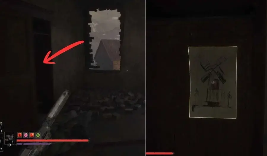 Slaughtermill drawing attached inside an open cupboard