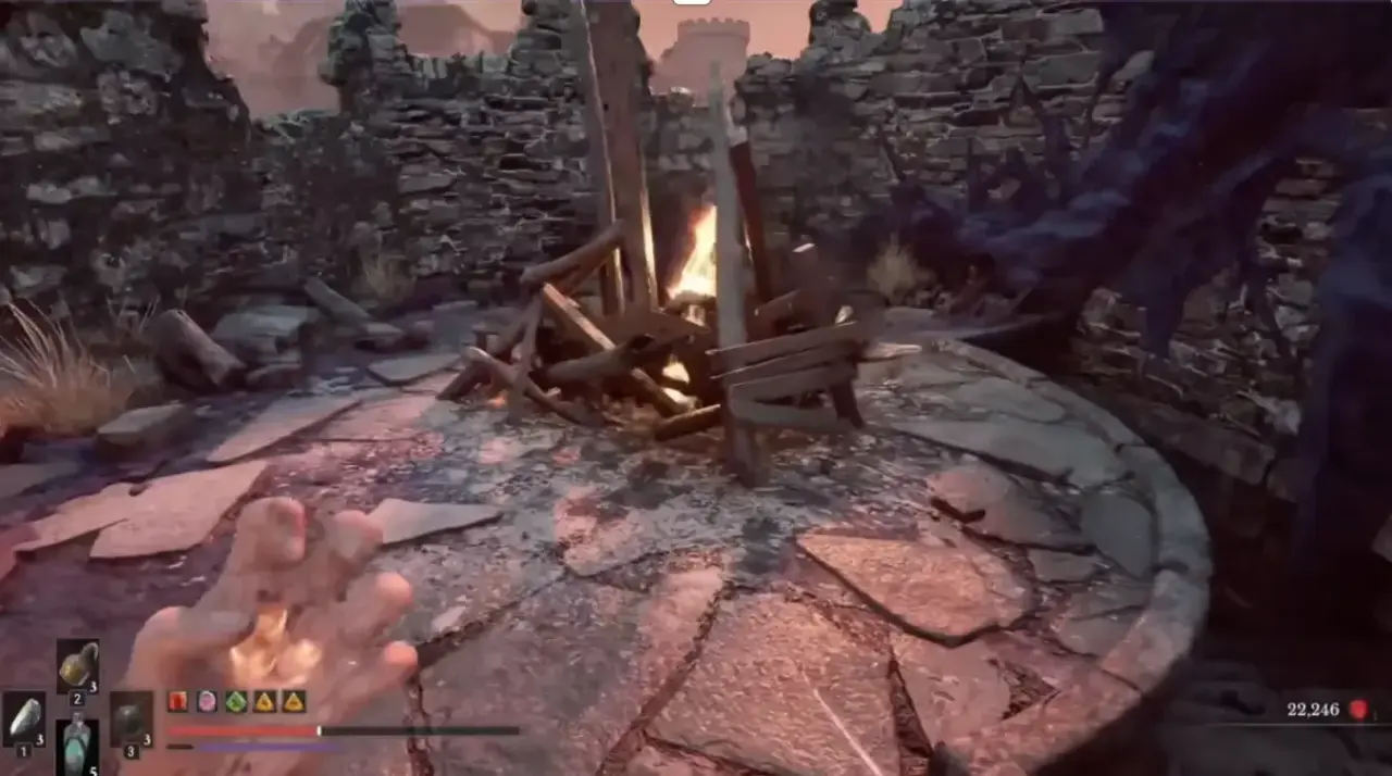 The burning signal pyre on an elevated Fortress tower