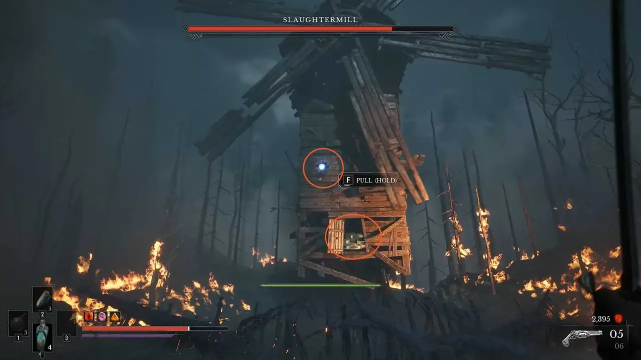 Slaughtermill's exposed lower door, rotating gears, and pull interaction