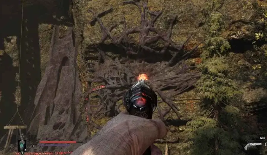 Glowing orange weak point on corruption blocking the elevator
