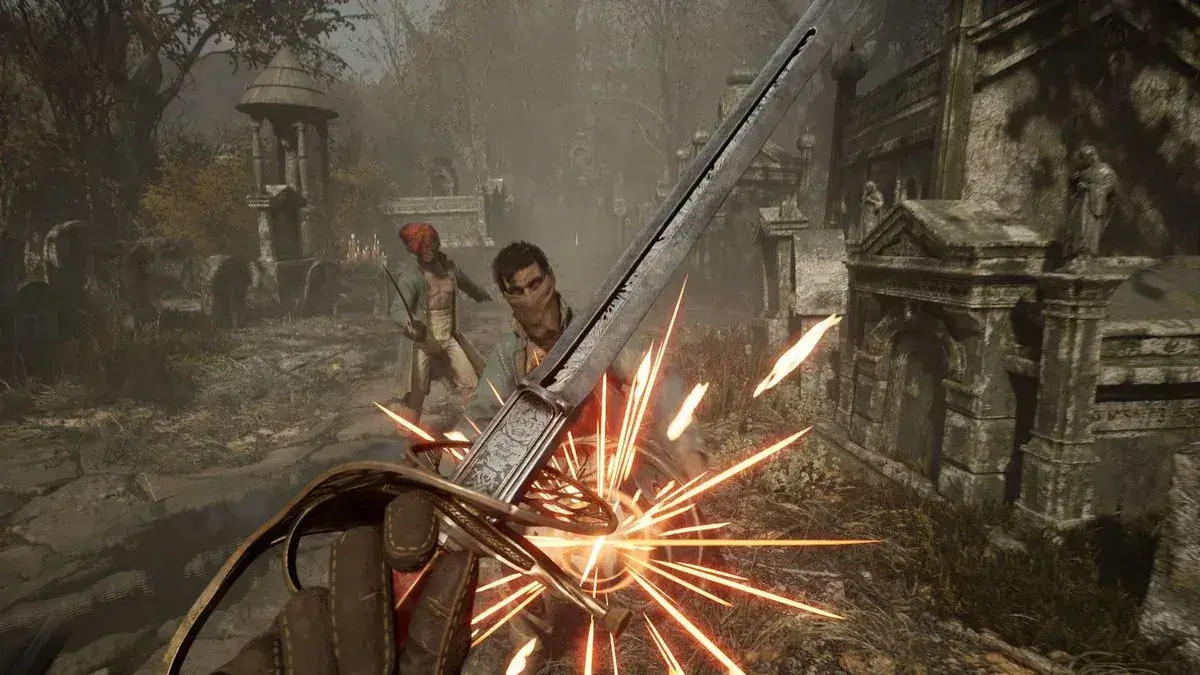 Crossed blades meet in a burst of sparks